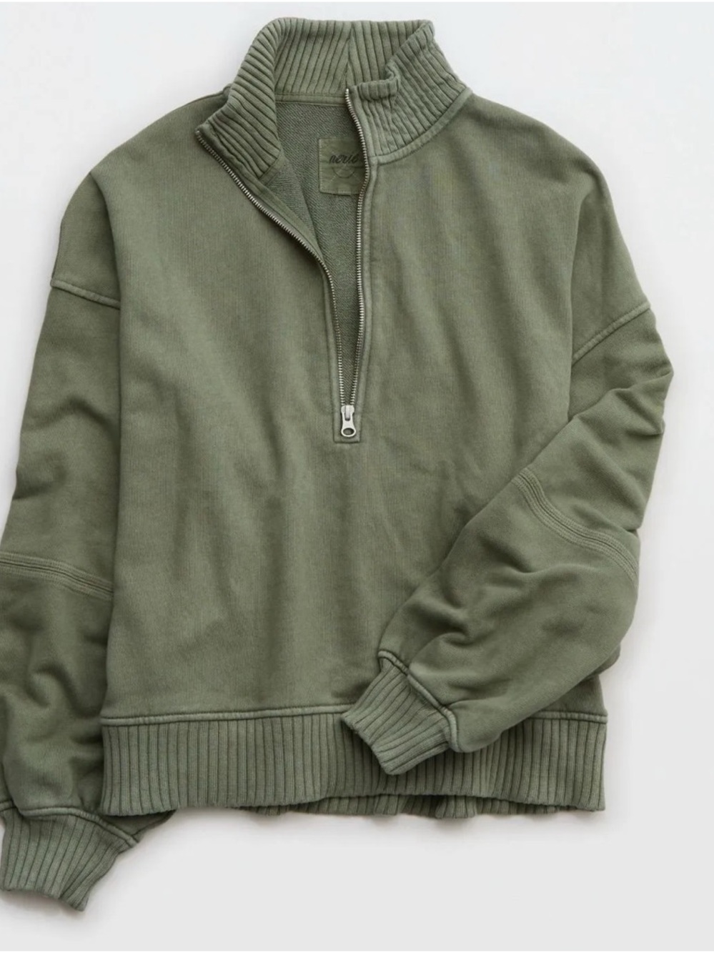 Aerie Olive Green Sun's Out Quarter Zip Sweatshirt Size XS - Picture 3 of 6
